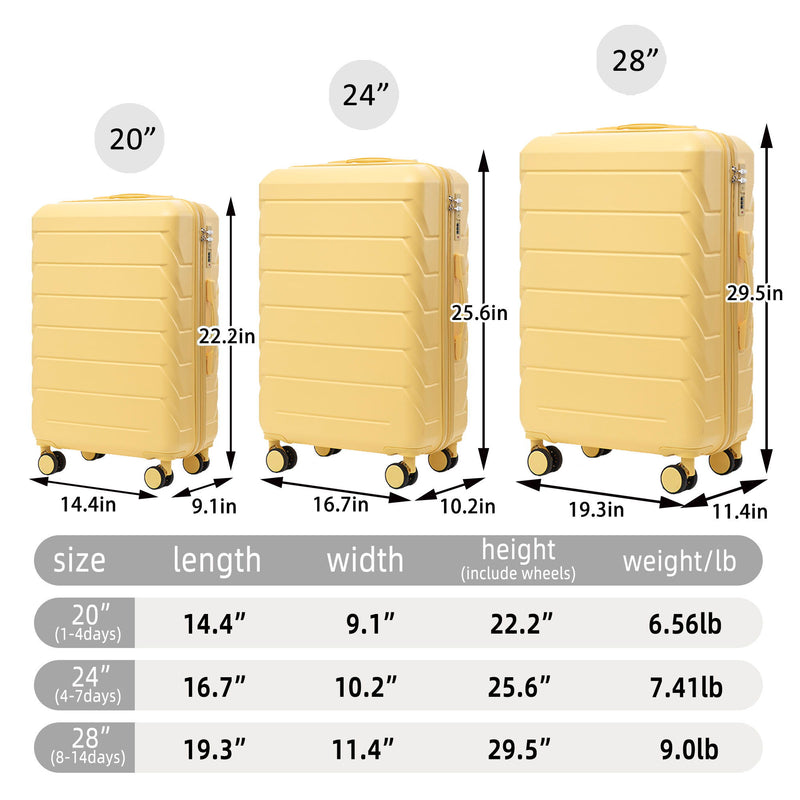3 Pieces Set 20" / 24" / 28" Spinner Wheel Luggage With Combination Lock