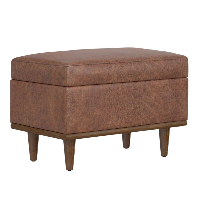 26" Leather Cocktail Ottoman With Storage - Brown / Walnut