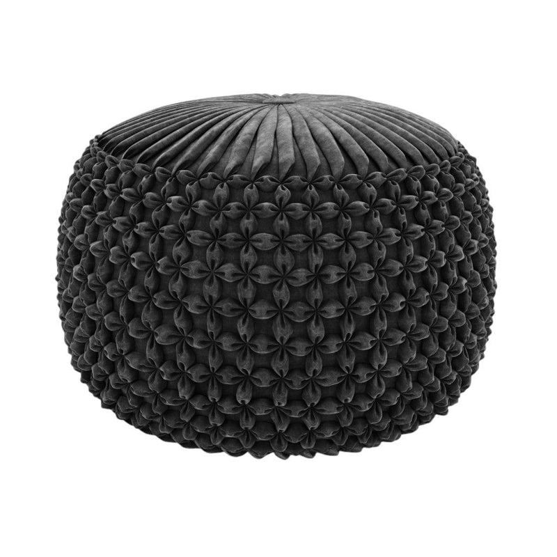 Velvet Round Pouf Ottoman - Gray