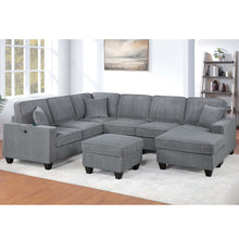 Load image into Gallery viewer, Left Arm Facing Loveseat With USB Port And Storage Sectional Set With Corner Wedge Armless Chair And Cocktail Ottoman - Fog
