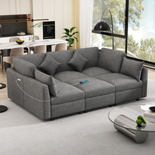 Load image into Gallery viewer, Sectional Sofa Modular U-Shaped With Ottoman &amp; USB Ports
