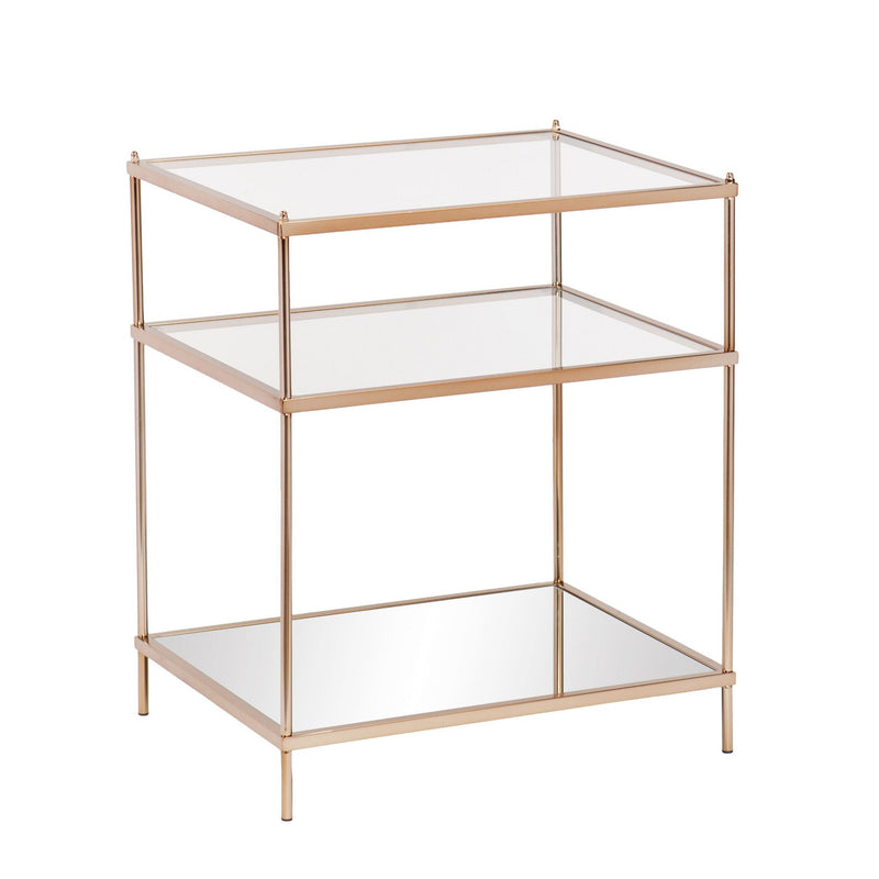 Glass And Iron End Table With Mirrored Shelf - Gold And Clear