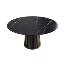 Load image into Gallery viewer, Modern Artificial Stone Round Metal Iron Base Dining Table, Can Accommodate 8 People, (Not Including Chairs) - Black
