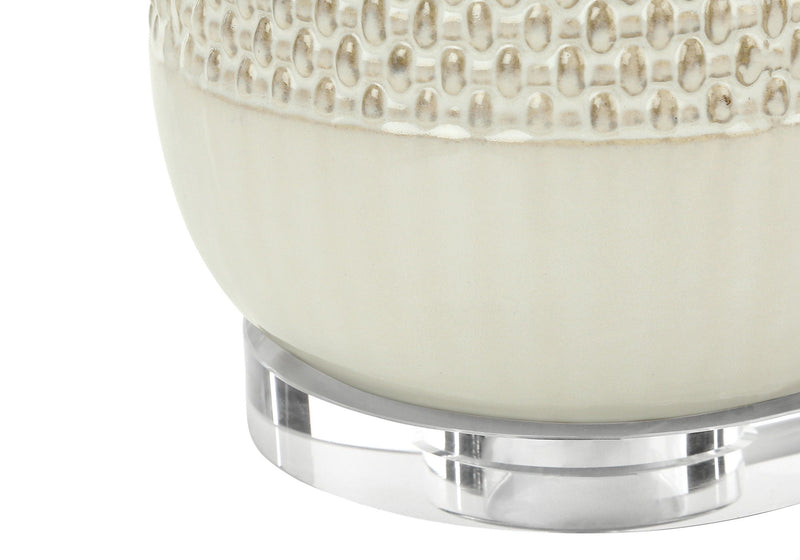 Ceramic Geometric Table Lamp With Beige Drum Shade - Cream