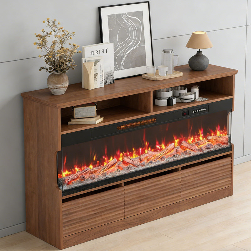 Wood Fireplace Entertainment Center With Fireplace - Brown