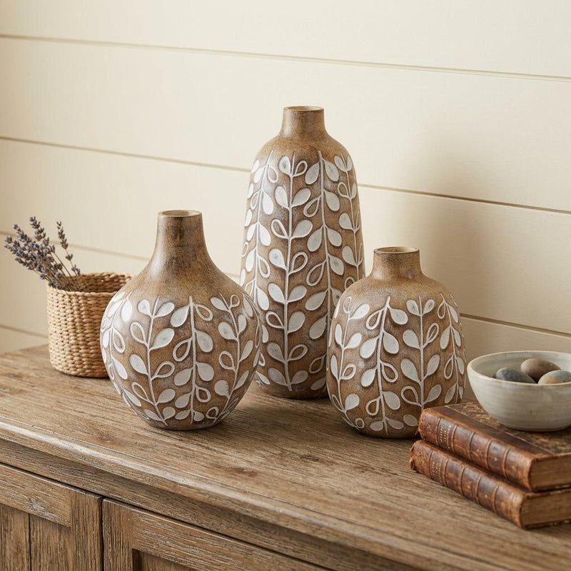 Poly Leaf Round Table Vase (Set of 3) - Brown / White
