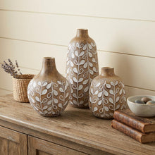 Load image into Gallery viewer, Poly Leaf Round Table Vase (Set of 3) - Brown / White

