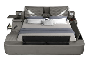 Zoya Smart Multifunctional Queen Size Bed Made with Wood in Gray