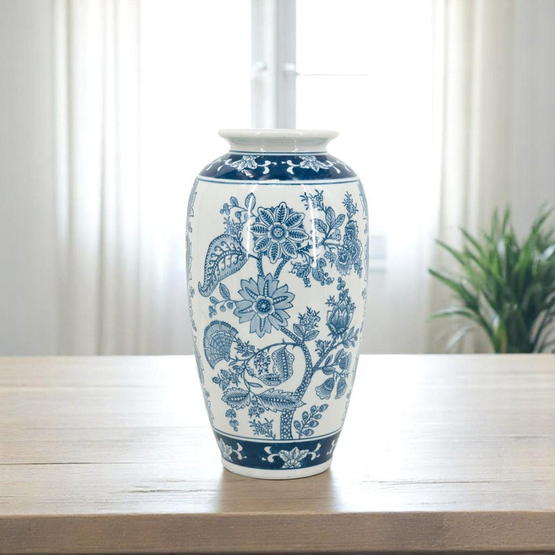 Floral Porcelain Urn Vase - Light Blue / White