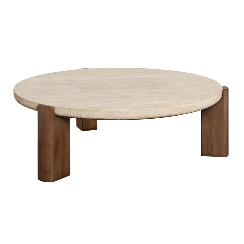 Stone And Wood Round Coffee Table - Natural / Oak