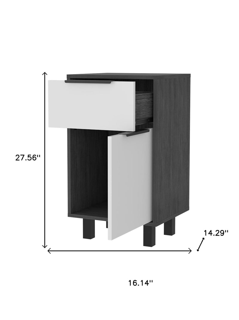Wood One Drawer Nightstand - Dark Gray And White