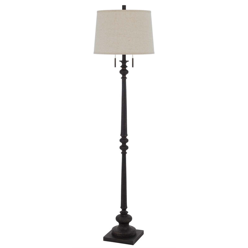 Two Light Traditional Shaped Floor Lamp With Beige Square Shade - Rust