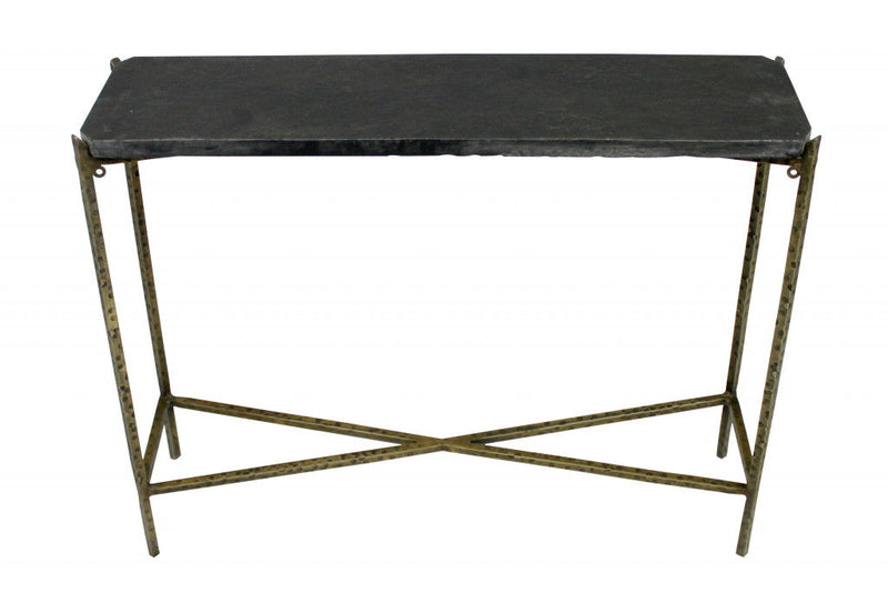 32" Stone Frame Console Table - Black And Gold