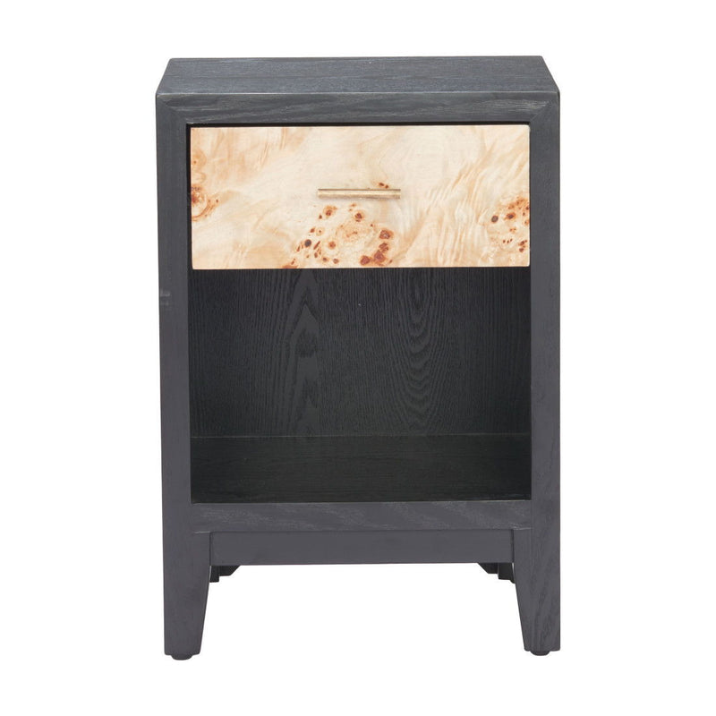 Solid Wood Pedestal End Table With Drawer - Black