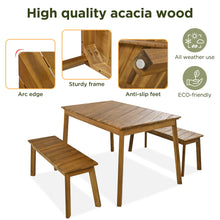 Load image into Gallery viewer, 3 Pieces Acacia Wood Table Bench Dining Set For Outdoor &amp; Indoor Furniture With 2 Benches, Picnic Beer Table For Patio, Porch, Garden, Poolside - Natural
