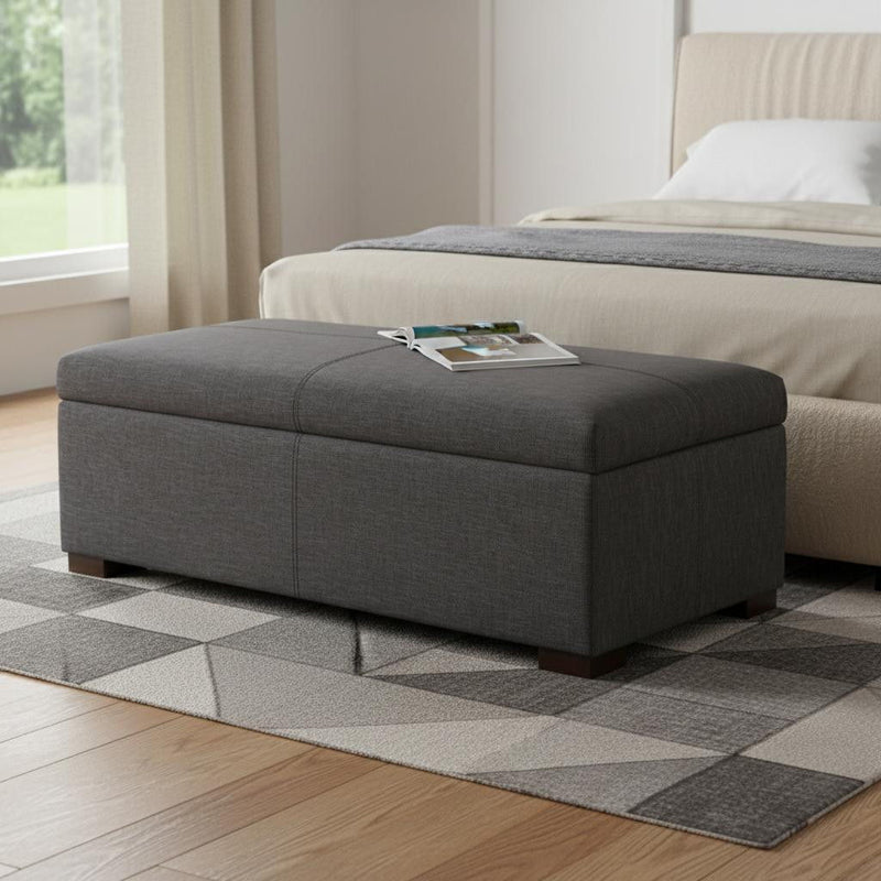 48" Upholstery Storage Ottoman - Walnut / Slate Gray