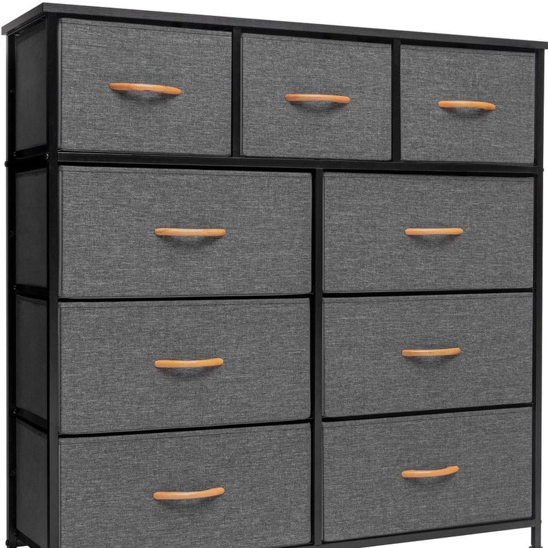 Steel And Fabric Nine Drawer Triple Dresser - Gray / White