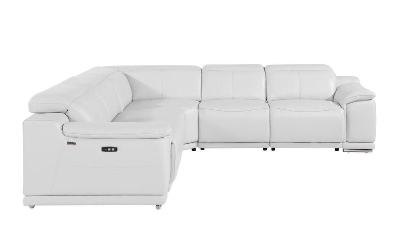 Italian Leather Power Reclining L-Shaped Five Piece Corner Sectional - White