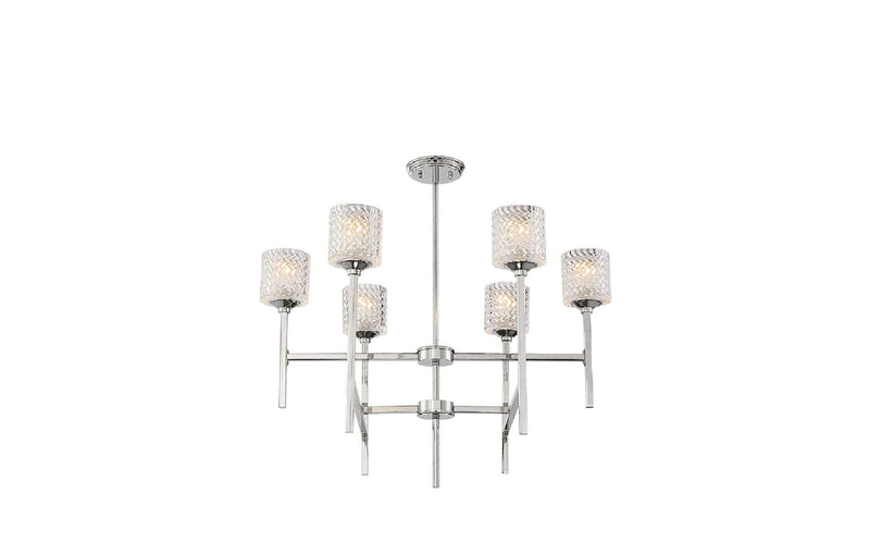 Candle Style Six Light Metal Dimmable Chandelier With Shades - Silver