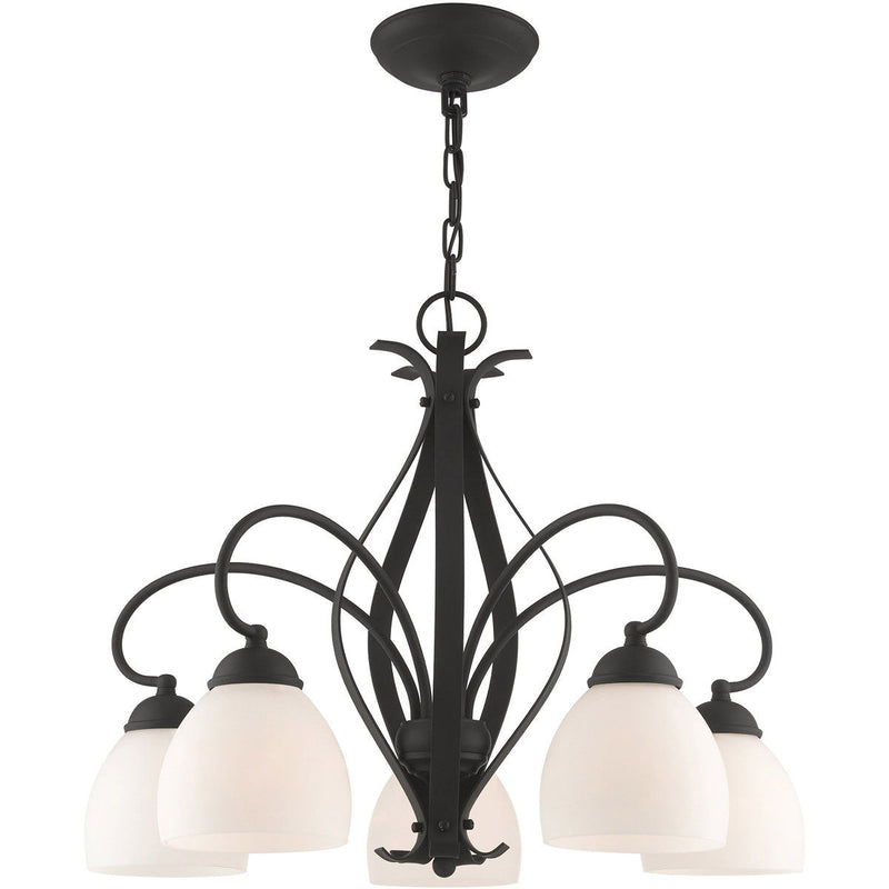 20" Five Light Dimmable Chandelier With Shades - Black