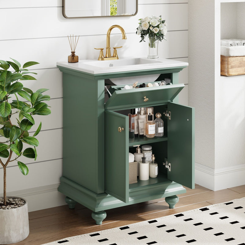 Modern Bathroom Vanity With Tip-Out Drawer And Soft-Close Hinges