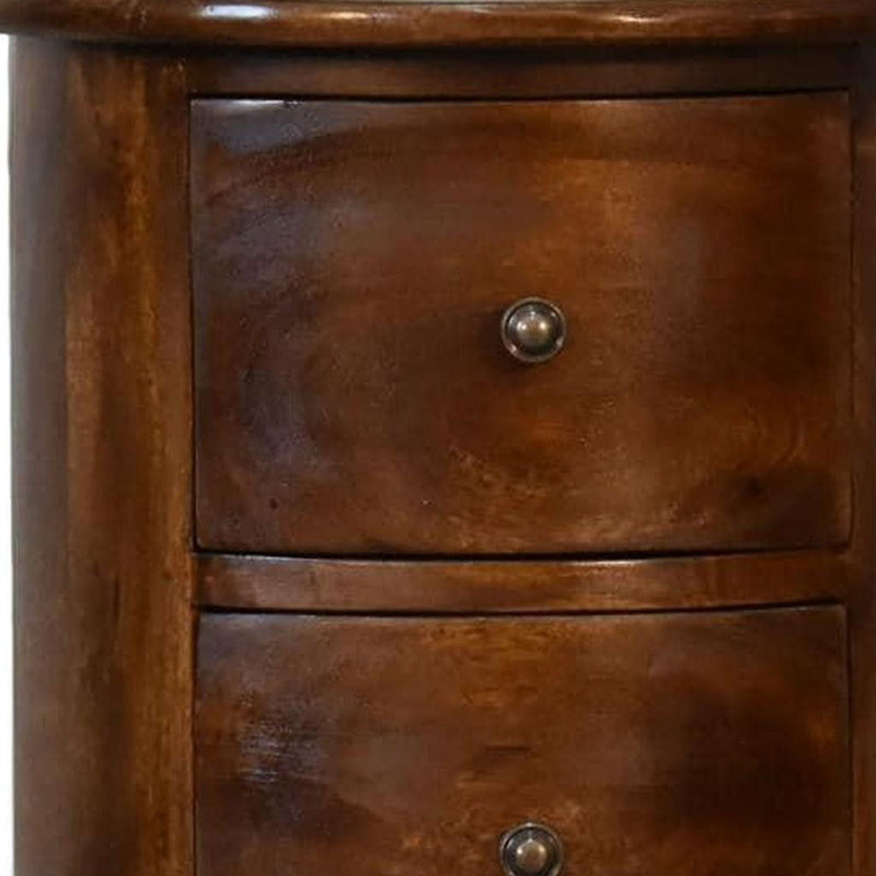 Solid Wood Round Three Drawer Nightstand - Chestnut