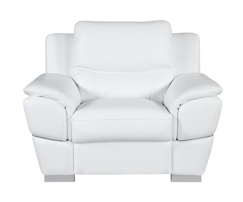 Leather Match Arm Chair - White And Silver