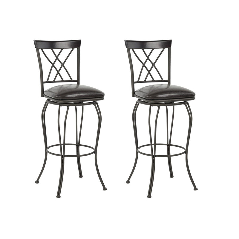 Faux Leather And Steel Swivel Bar Height Bar Chairs (Set of 2) - Black