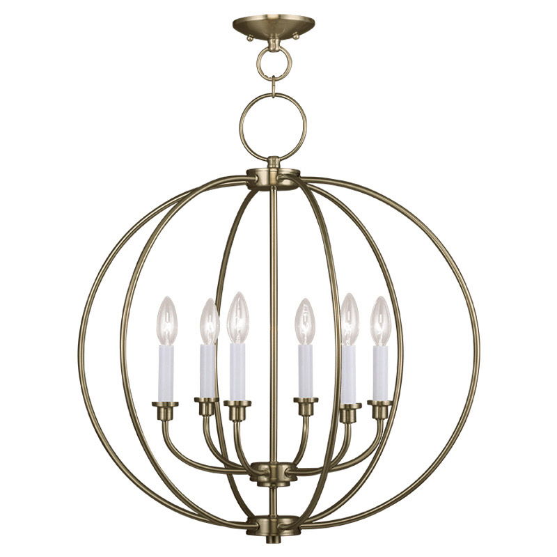 Six Light Metal Dimmable Chandelier With Shades - Brass