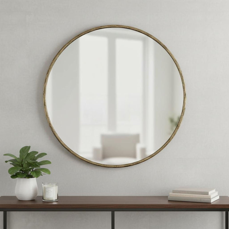 36" Round Iron Framed Accent Mirror - Brass