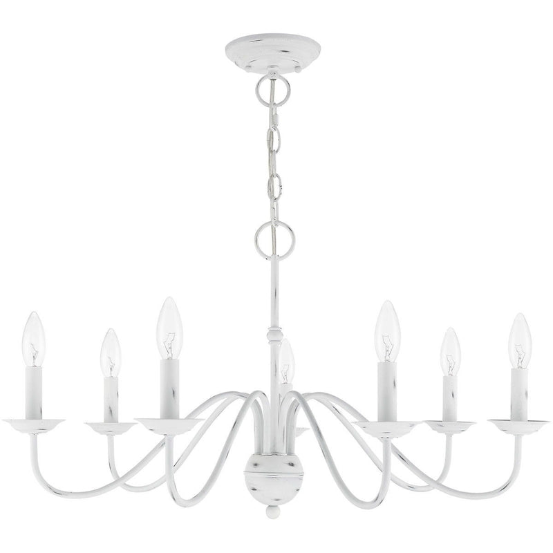 Seven Light Dimmable Chandelier With Shades - Antiqued White