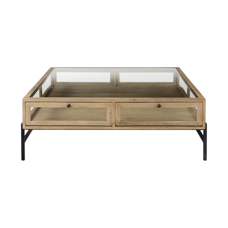 Glass And Metal Square Coffee Table - Clear And Black