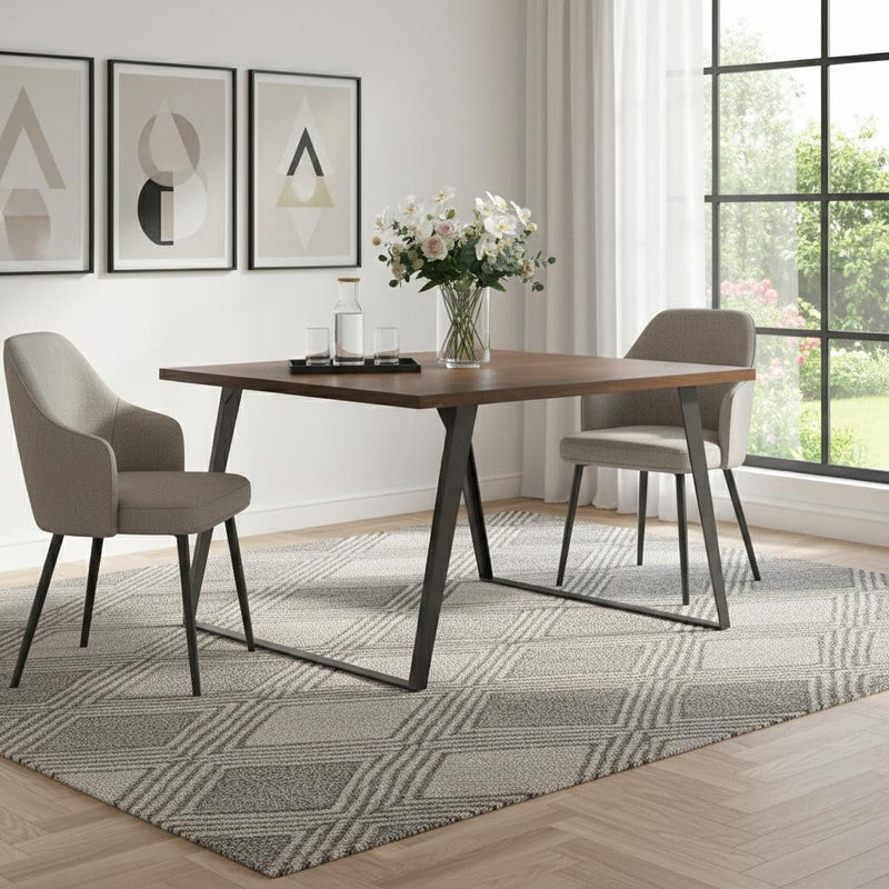 Wood Iron Frame Base Square Dining Table - Walnut / Gray