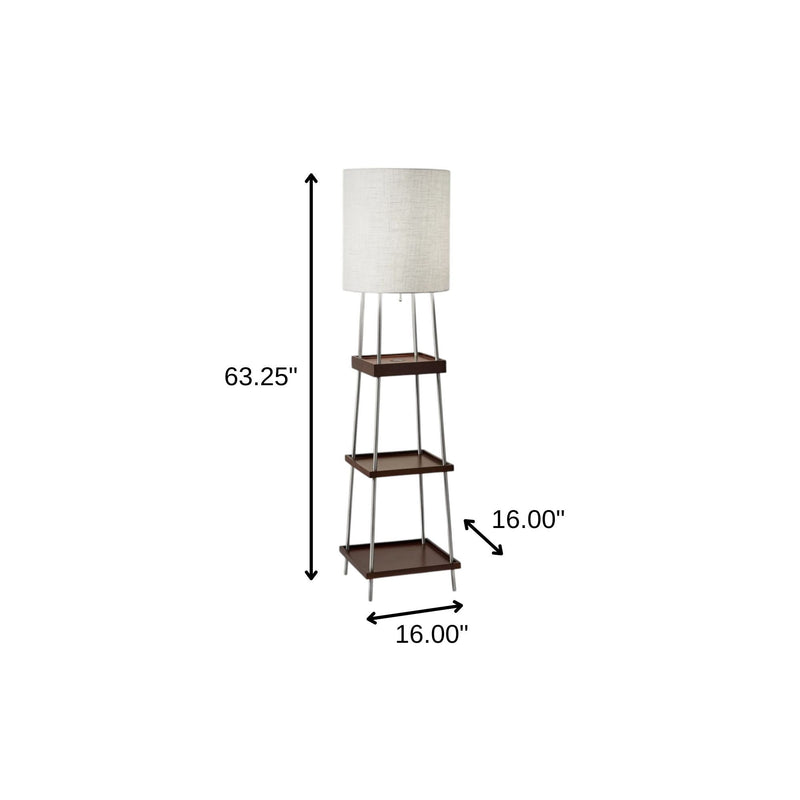 Column Floor Lamp With Drum Shade - Brown White