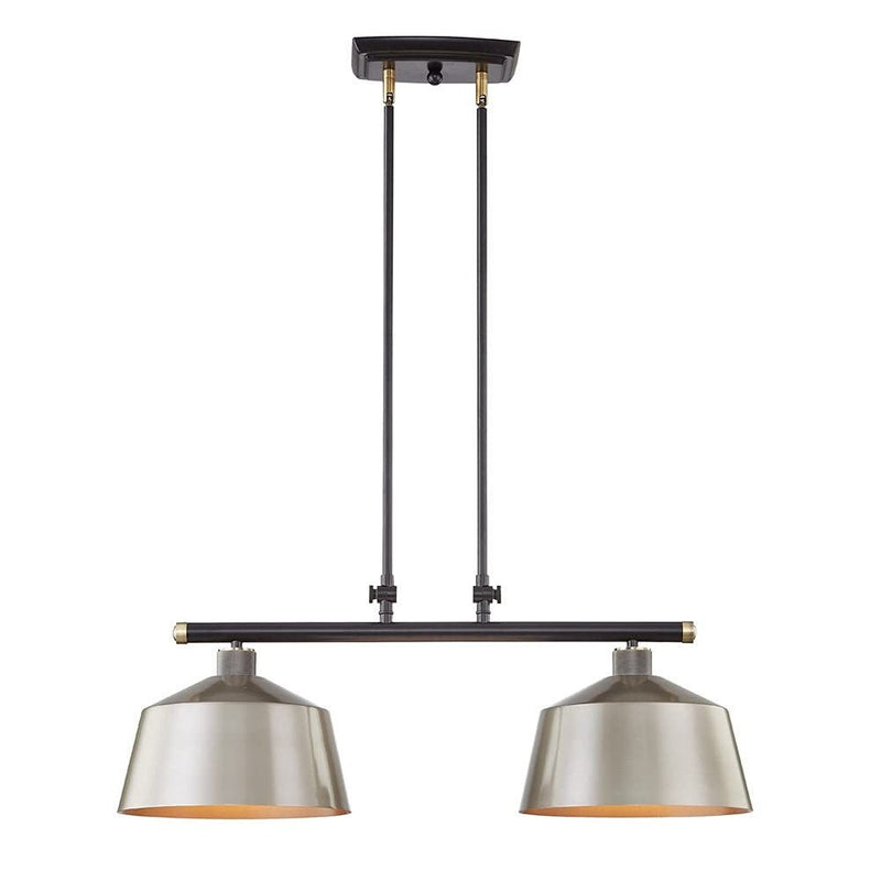 Kitchen Island Two Light Metal Dimmable Chandelier With Shades - Black / Gray