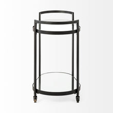 Load image into Gallery viewer, Cyclider Metal With Two Mirror Glass Shelves Bar Cart - Black

