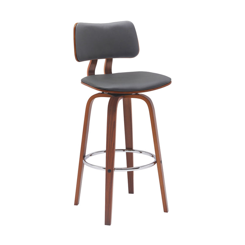 30" Faux Leather Swivel Low Back Bar Height Bar Chair - Gray And Wood Brown