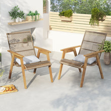 Load image into Gallery viewer, Acacia Wood Cape Woven Wicker Large Lounge Chair With Pillow For Patio, Deck, Yard, Lawn And Garden Seating Wicker (Set of 2) - Teak
