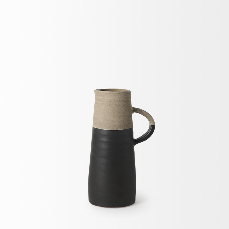 Block Cylinder Jug Vase - Black / Natural