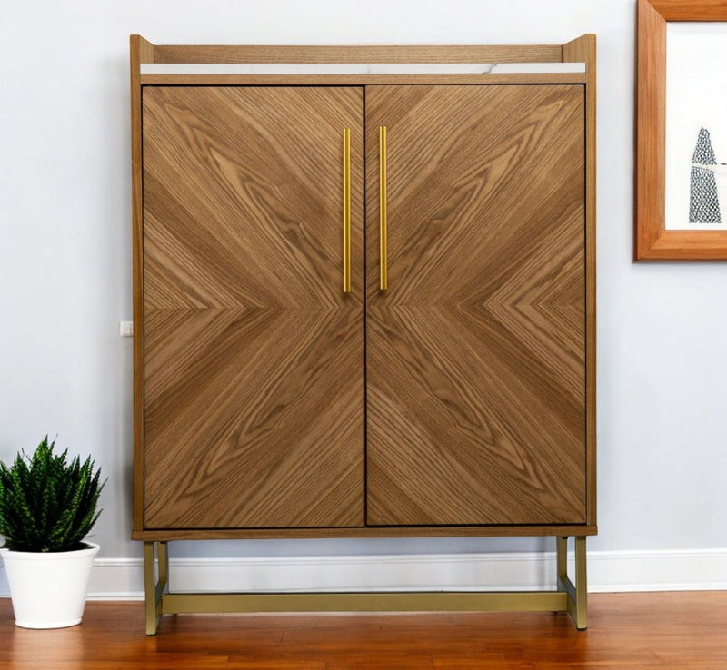 Retro And Faux Marble Wine Cabinet - Brown