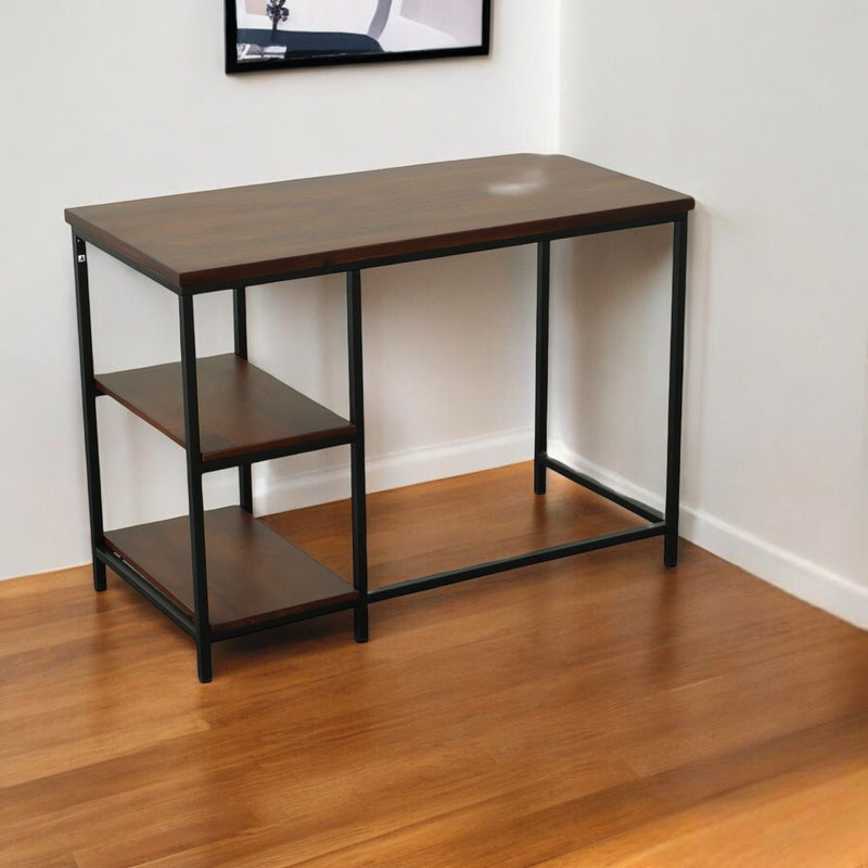 42" Chestnut Solid Wood And Metal Computer Desk - Black And Brown