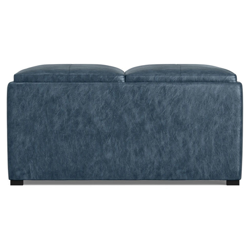 Leather Cocktail Ottoman With Storage - Blue / Dark Brown