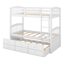 Load image into Gallery viewer, Twin over Twin Wood Bunk Bed with Trundle and Drawers,White
