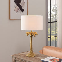 Load image into Gallery viewer, Tropical Coconut Tree Table Lamp With White Drum Shade - Gold
