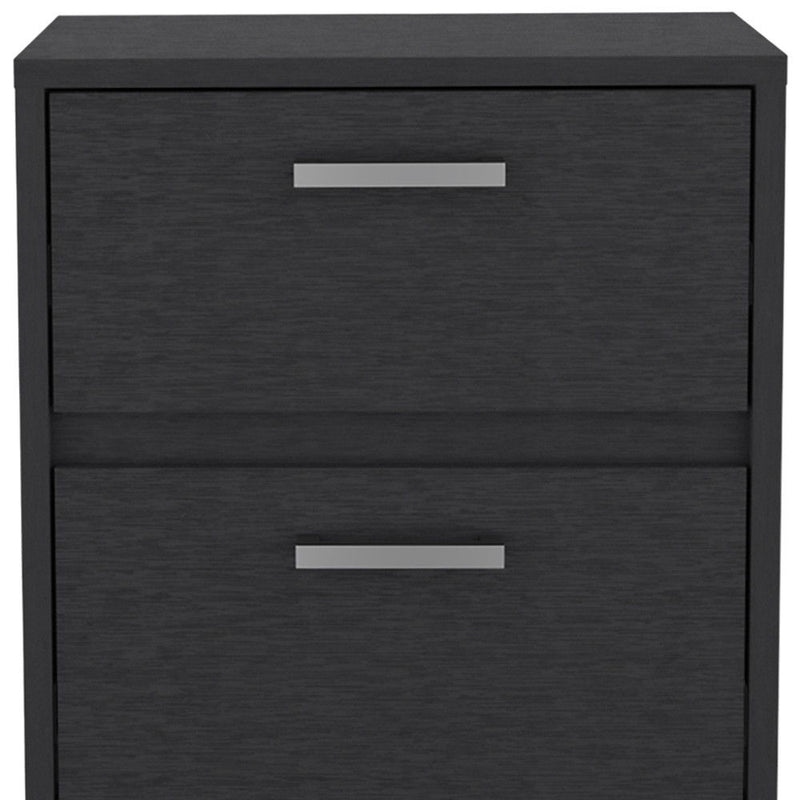 19" Two Drawer Faux Wood Nightstand - Black
