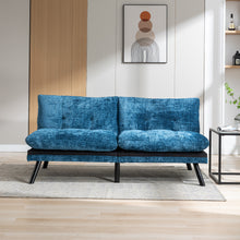 Load image into Gallery viewer, Convertible Sofa Bed  Loveseat Futon Bed Breathable Adjustable Lounge Couch with Metal Legs,Futon Sets for Compact Living Space  Chenille-Blue
