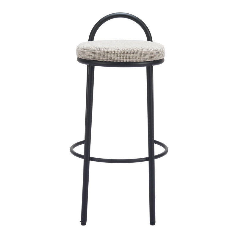 30" Chenille And Steel Low Back Bar Height Bar Chairs (Set of 2) - Beige / Black