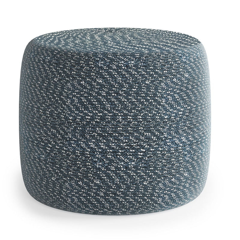 Round Cotton Pouf Ottoman - Blue