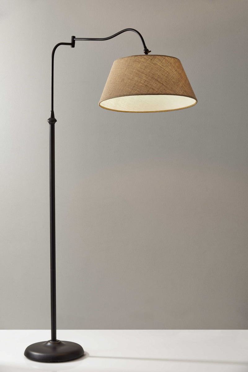Arched Floor Lamp With Brown Empire Shade - Bronze