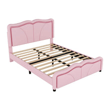 Load image into Gallery viewer, Upholstered Platform Bed &amp; Curve Shaped And Height Adjustable Headboard, LED Light Strips
